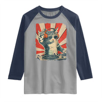Funny DJ Cat with Headphones Retro Music Lover Raglan Shirt
