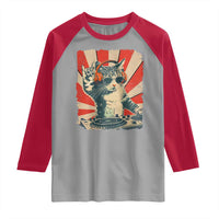 Funny DJ Cat with Headphones Retro Music Lover Raglan Shirt