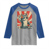 Funny DJ Cat with Headphones Retro Music Lover Raglan Shirt
