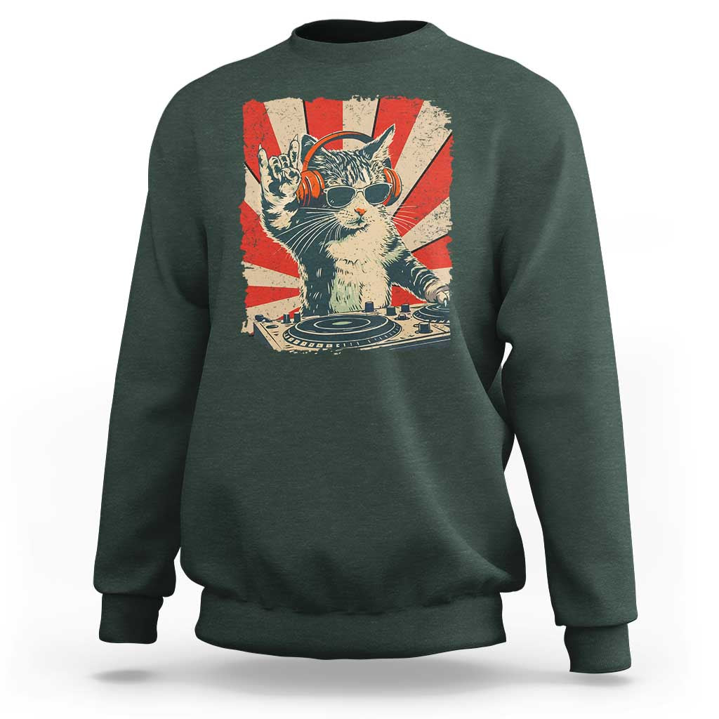 Funny DJ Cat with Headphones Retro Music Lover Sweatshirt