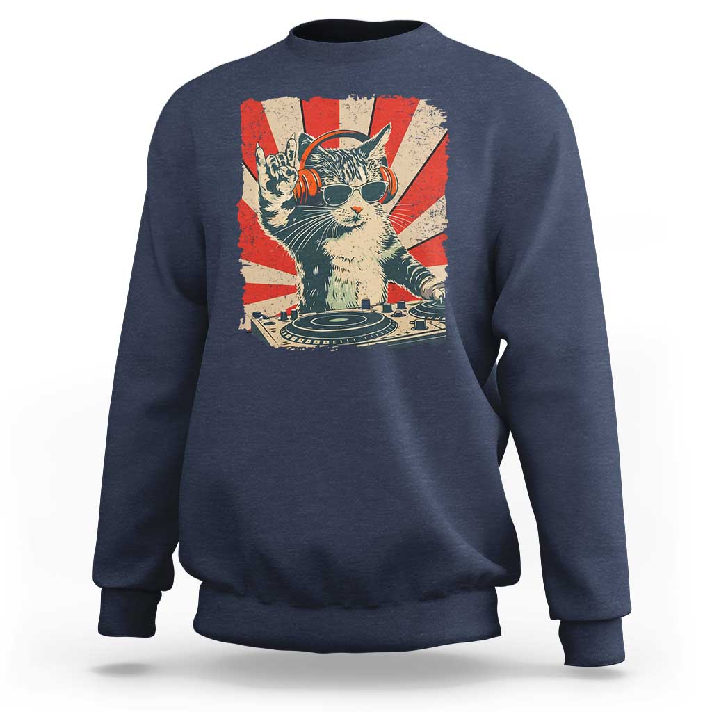 Funny DJ Cat with Headphones Retro Music Lover Sweatshirt