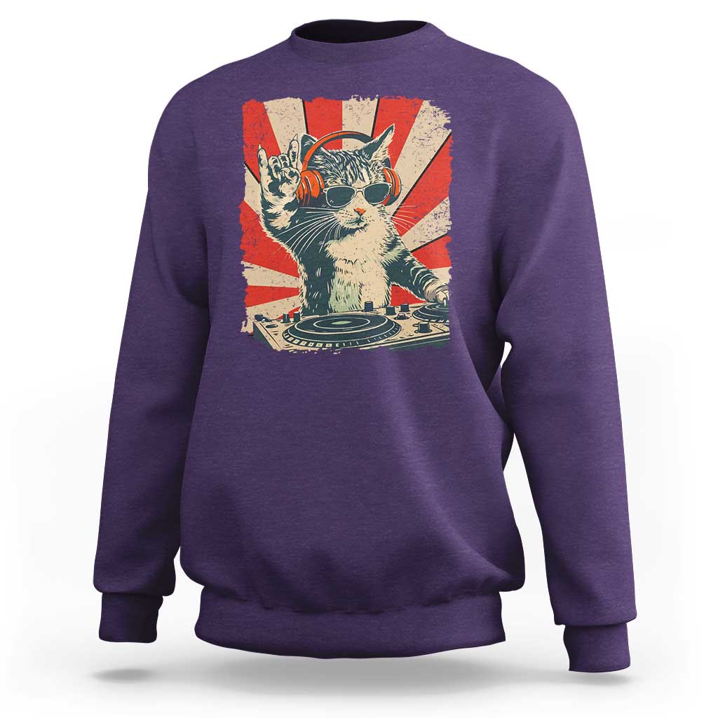 Funny DJ Cat with Headphones Retro Music Lover Sweatshirt
