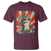 Funny DJ Cat with Headphones Retro Music Lover T Shirt