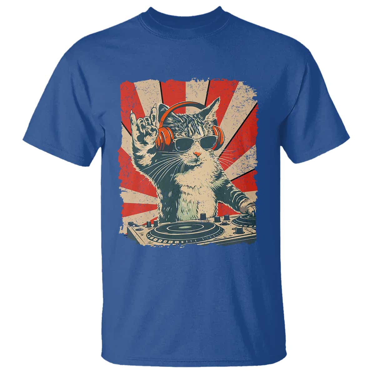 Funny DJ Cat with Headphones Retro Music Lover T Shirt