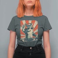 Funny DJ Cat with Headphones Retro Music Lover T Shirt For Women