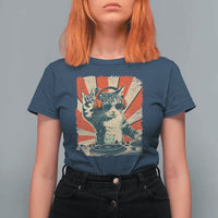Funny DJ Cat with Headphones Retro Music Lover T Shirt For Women