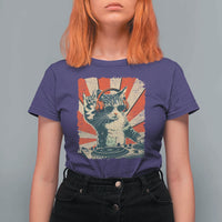 Funny DJ Cat with Headphones Retro Music Lover T Shirt For Women
