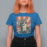 Funny DJ Cat with Headphones Retro Music Lover T Shirt For Women