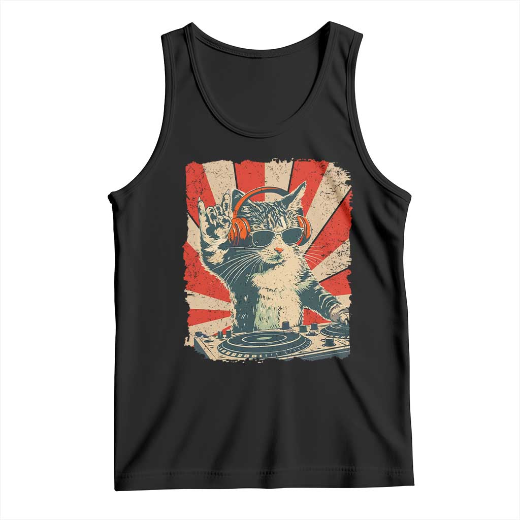 Funny DJ Cat with Headphones Retro Music Lover Tank Top