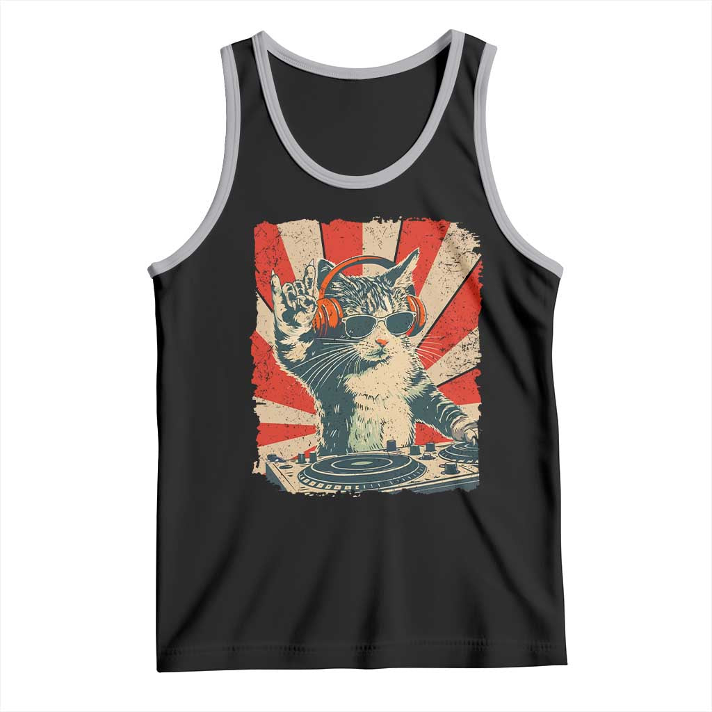 Funny DJ Cat with Headphones Retro Music Lover Tank Top