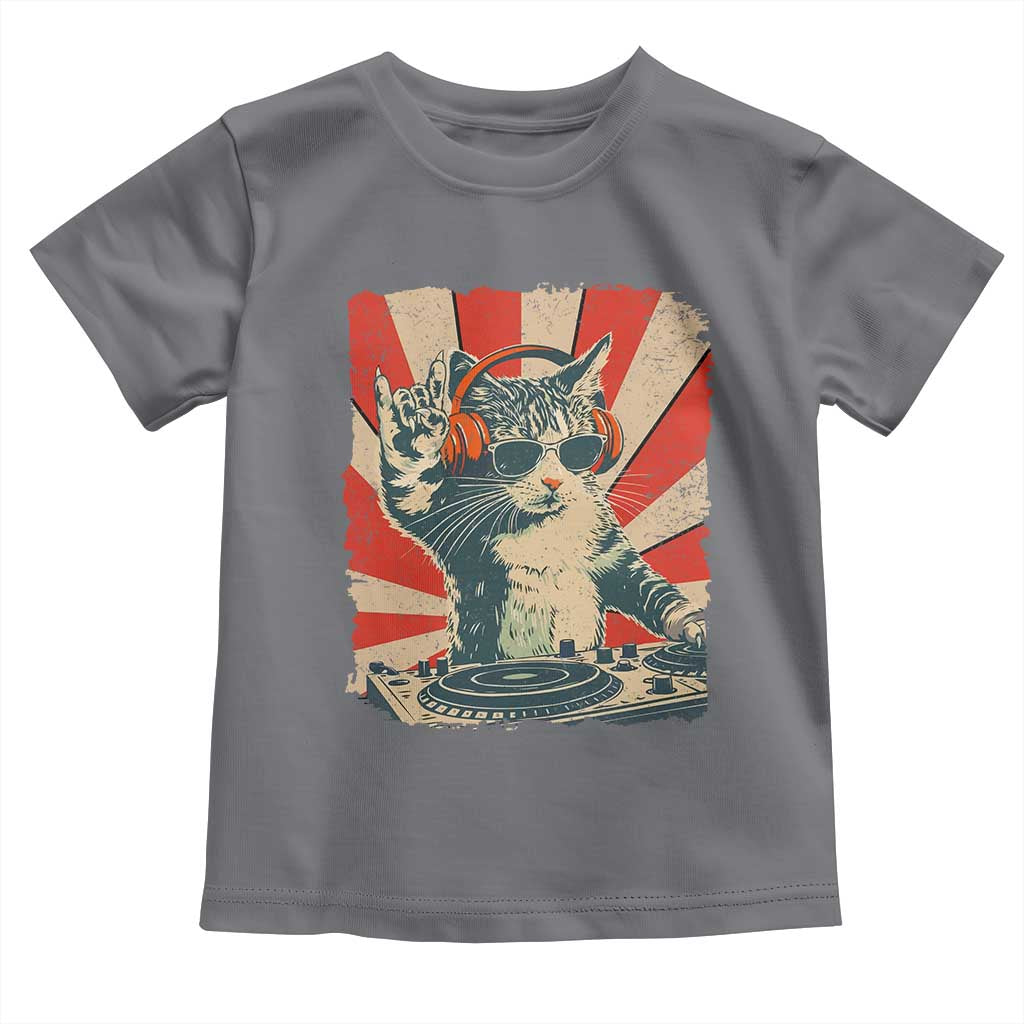 Funny DJ Cat with Headphones Retro Music Lover Toddler T Shirt