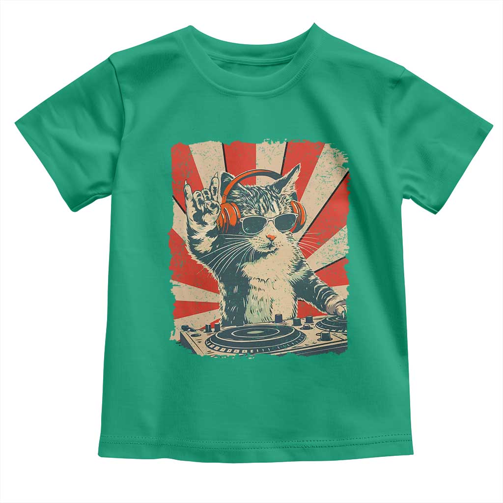 Funny DJ Cat with Headphones Retro Music Lover Toddler T Shirt