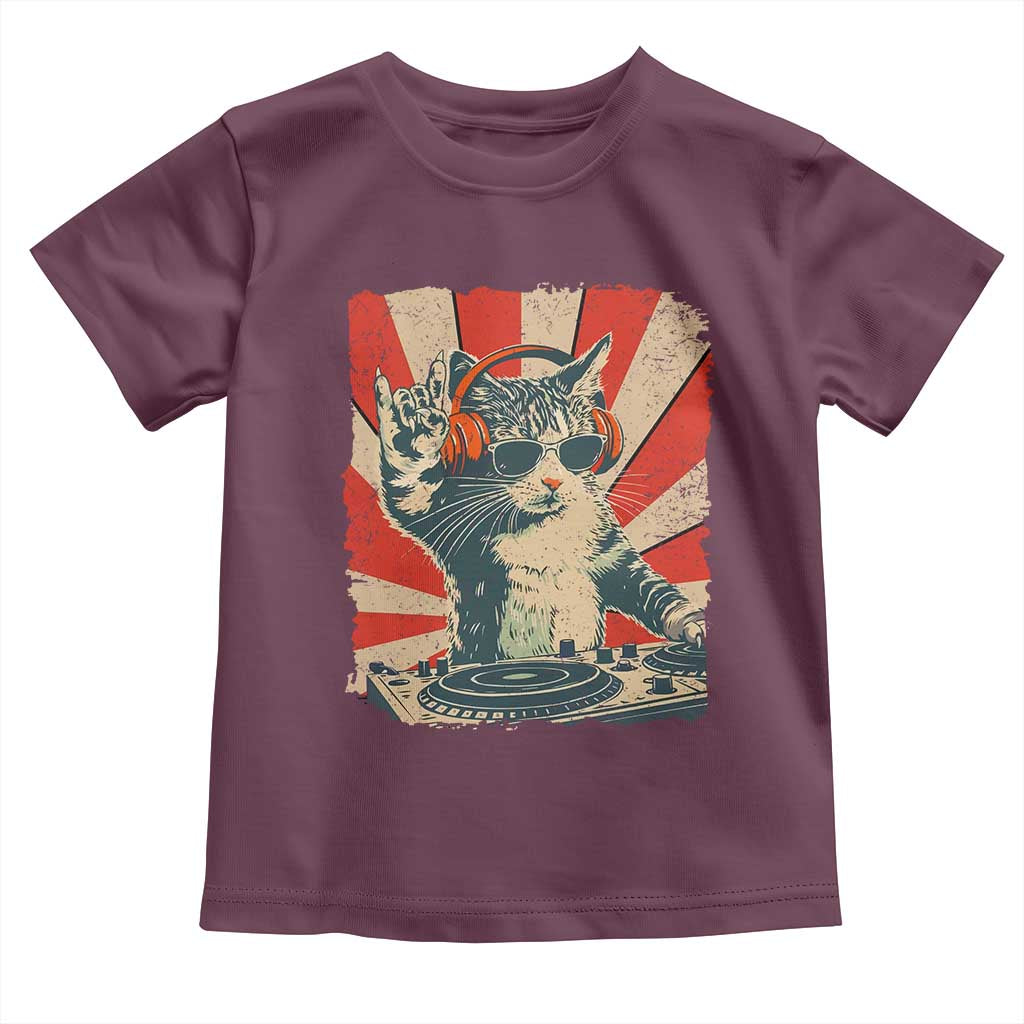 Funny DJ Cat with Headphones Retro Music Lover Toddler T Shirt