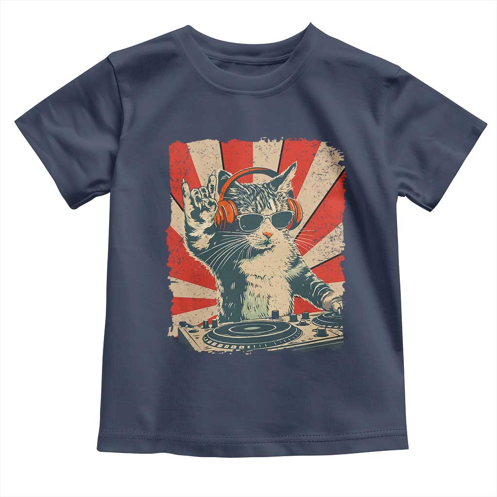 Funny DJ Cat with Headphones Retro Music Lover Toddler T Shirt