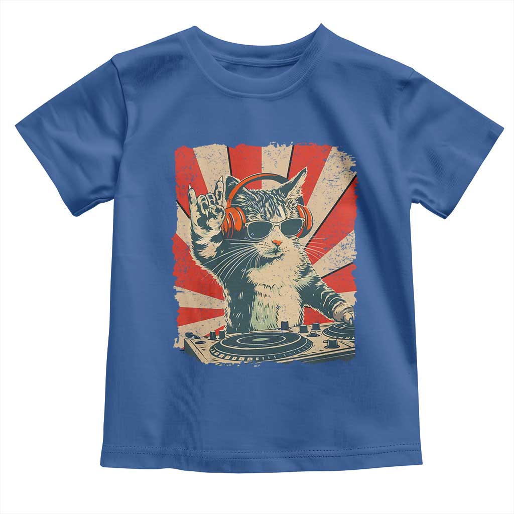 Funny DJ Cat with Headphones Retro Music Lover Toddler T Shirt