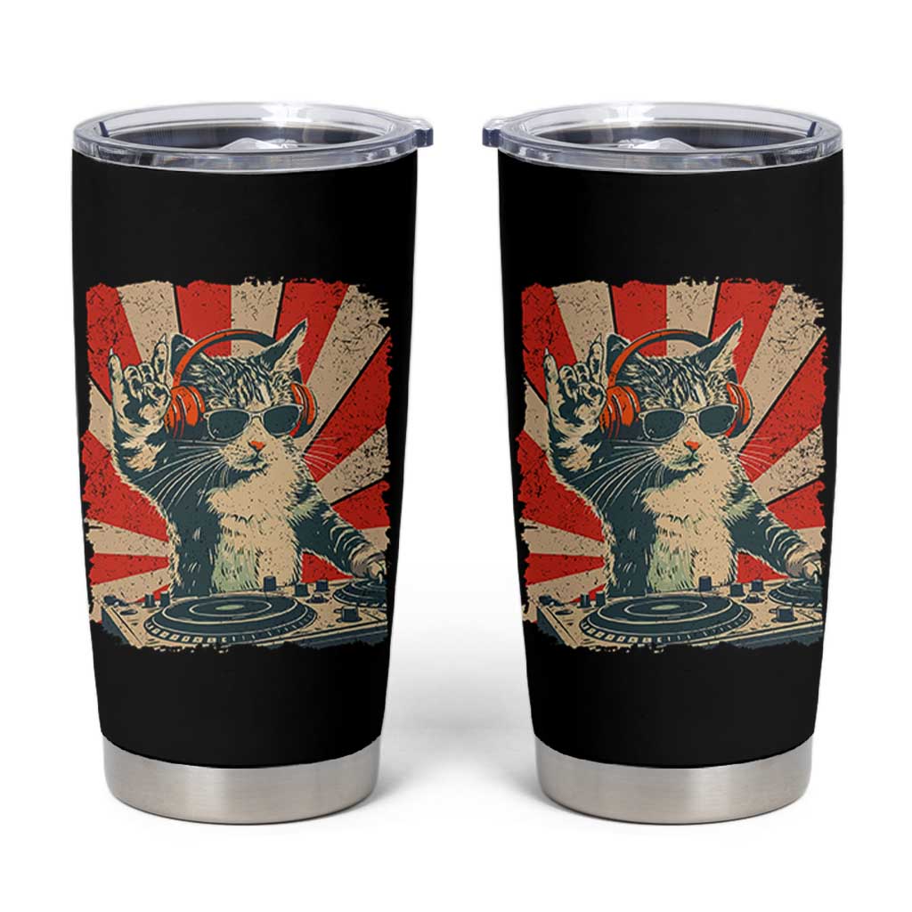 Funny DJ Cat with Headphones Retro Music Lover Tumbler Cup