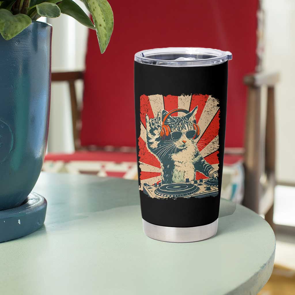 Funny DJ Cat with Headphones Retro Music Lover Tumbler Cup