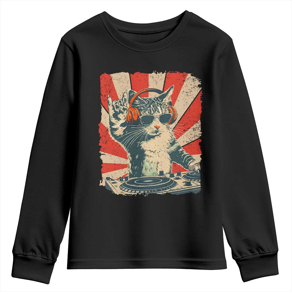 Funny DJ Cat with Headphones Retro Music Lover Youth Sweatshirt
