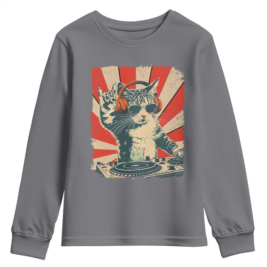 Funny DJ Cat with Headphones Retro Music Lover Youth Sweatshirt