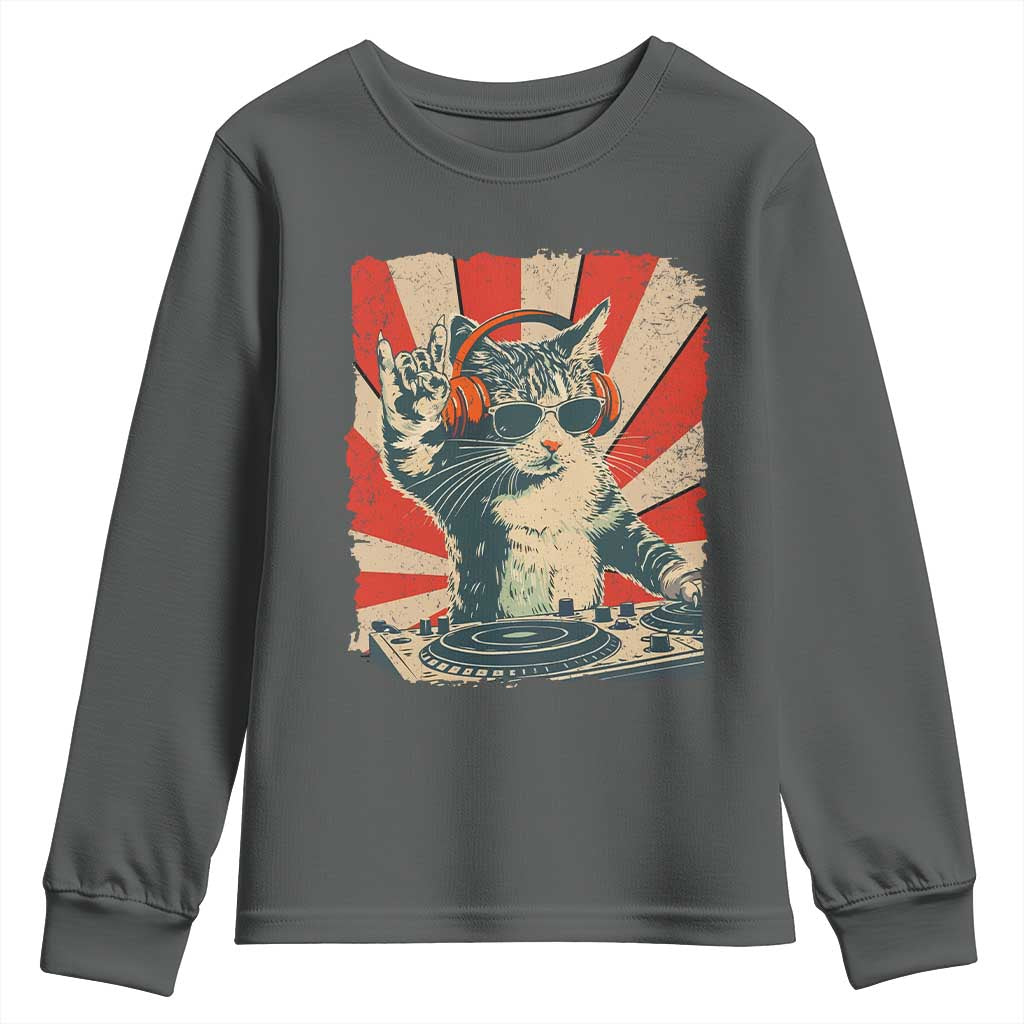 Funny DJ Cat with Headphones Retro Music Lover Youth Sweatshirt
