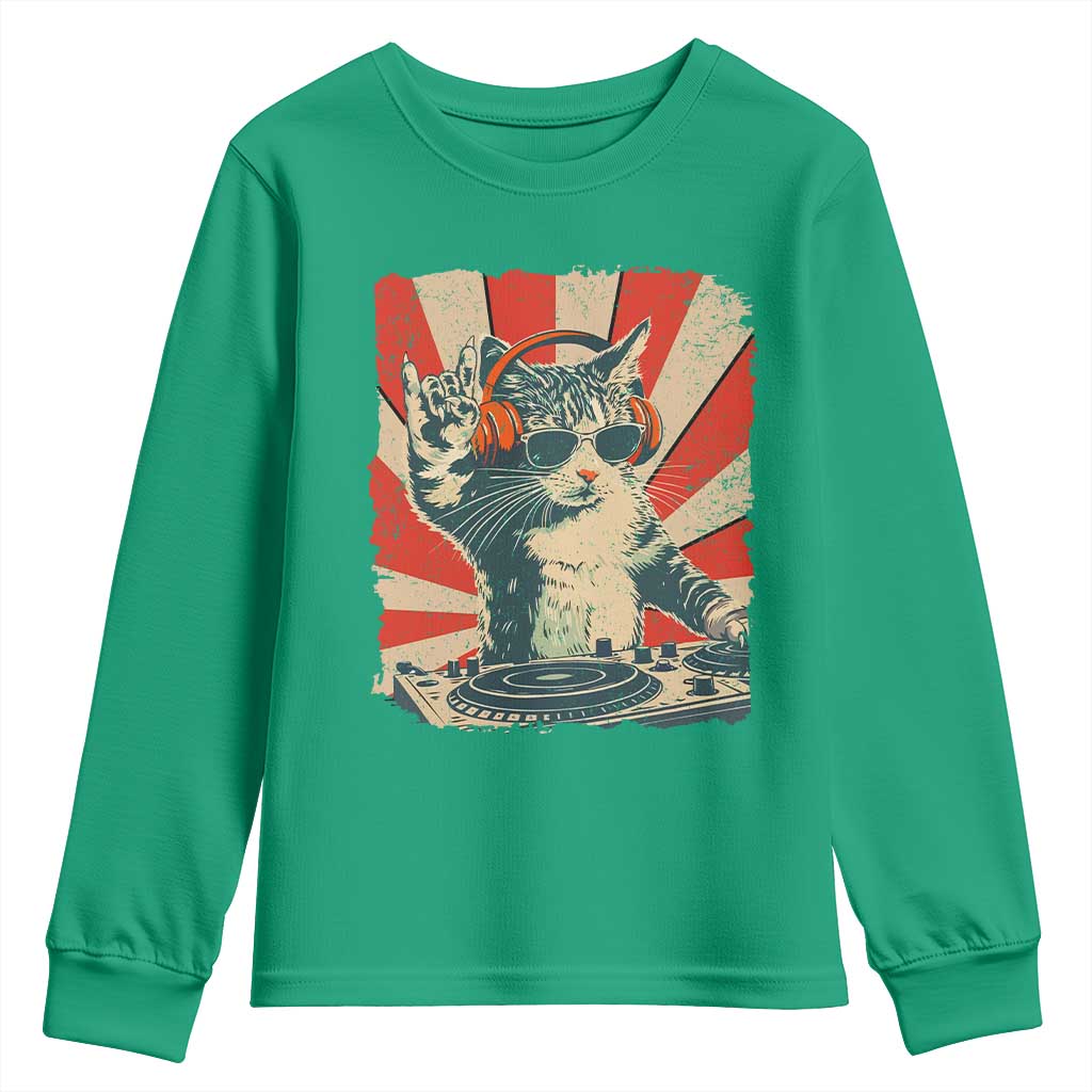 Funny DJ Cat with Headphones Retro Music Lover Youth Sweatshirt