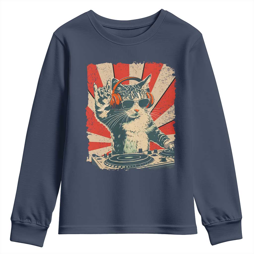 Funny DJ Cat with Headphones Retro Music Lover Youth Sweatshirt