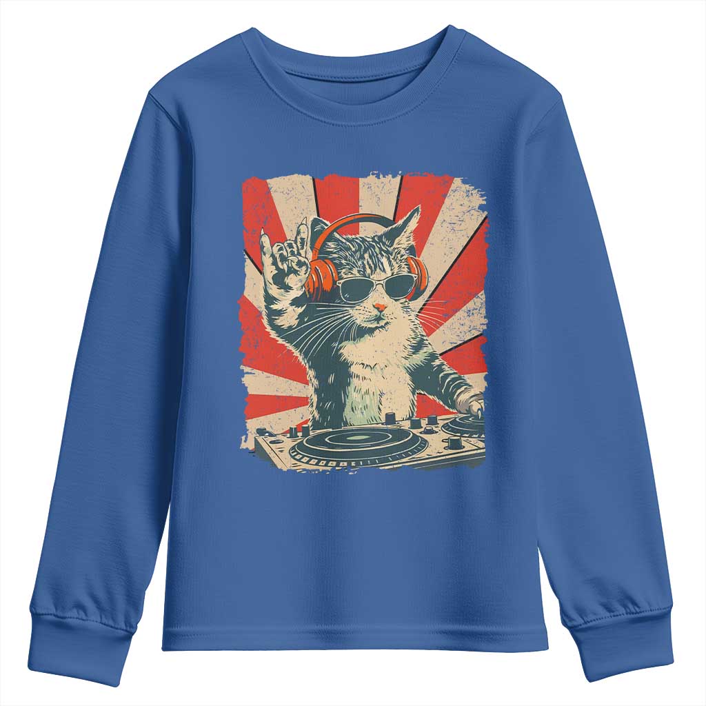 Funny DJ Cat with Headphones Retro Music Lover Youth Sweatshirt