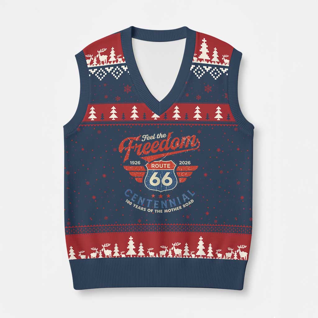 US Route Highway 66 Centennial V-Neck Knit Sweater Vest Feel The Freedom 100 Years Of The Mother Road