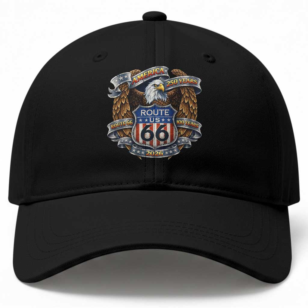 250 Years Of America 100 Years Of Route Highway 66 Baseball Cap Bald Eagle Vintage American Flag