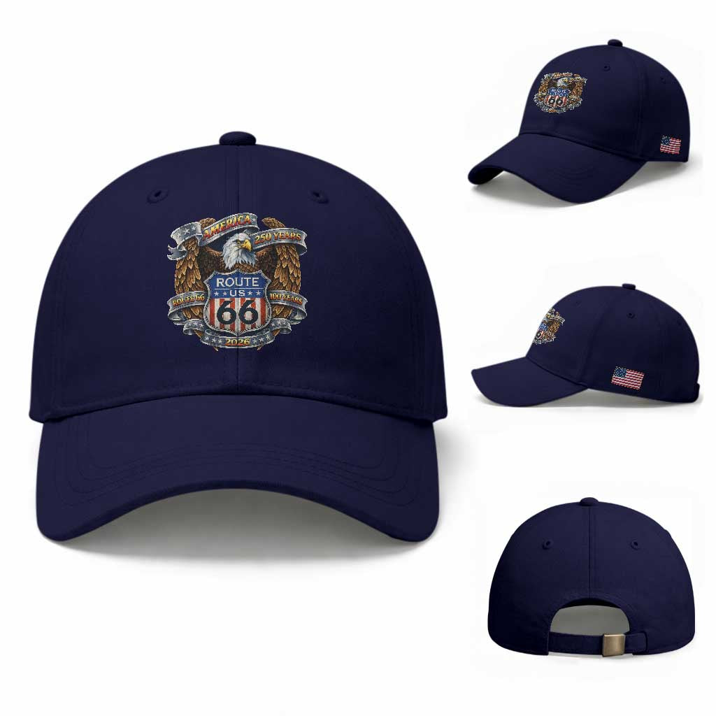 250 Years Of America 100 Years Of Route Highway 66 Baseball Cap Bald Eagle Vintage American Flag