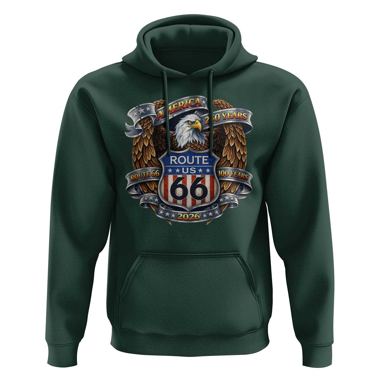 250 Years Of America 100 Years Of Route Highway 66 Hoodie Bald Eagle Vintage American Flag