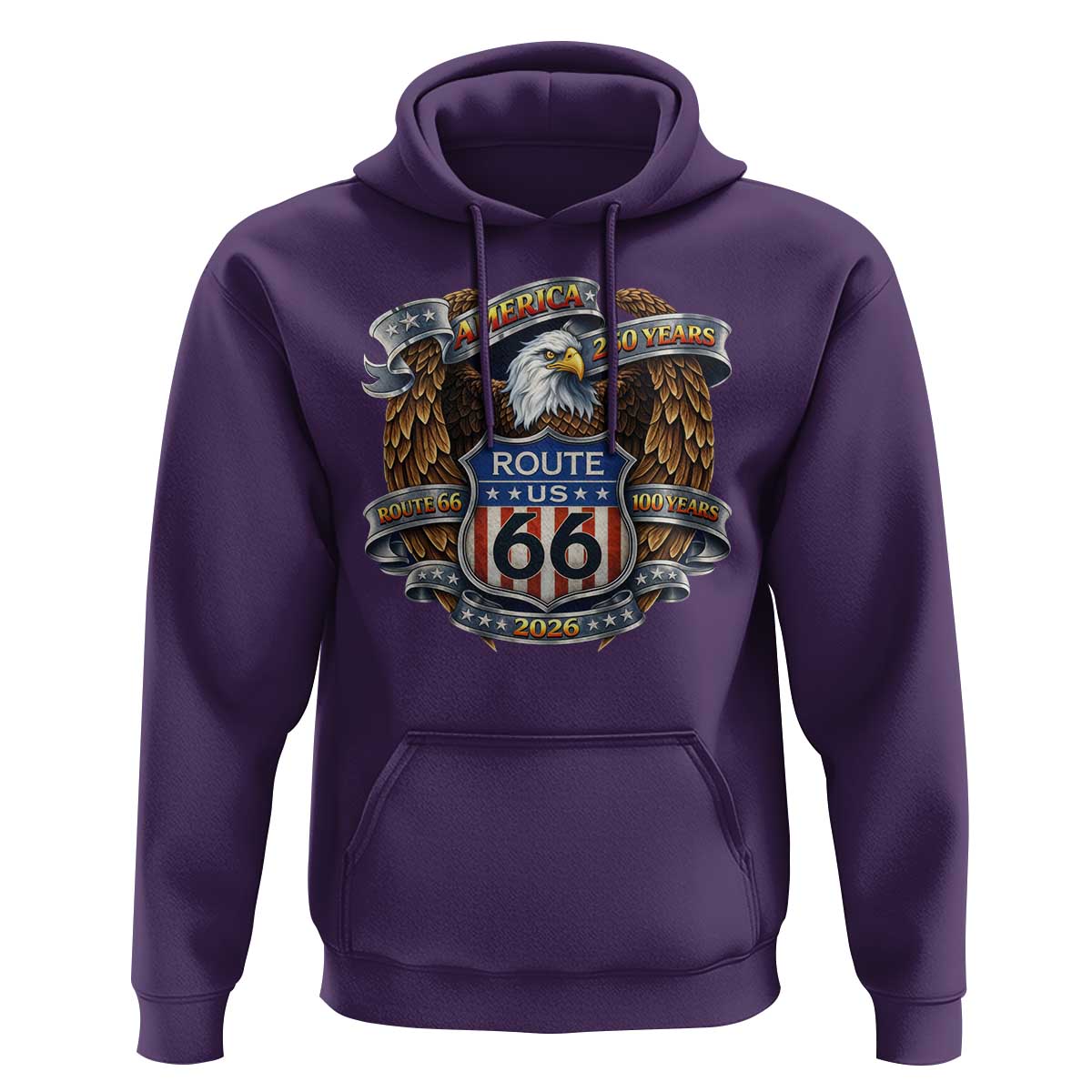 250 Years Of America 100 Years Of Route Highway 66 Hoodie Bald Eagle Vintage American Flag