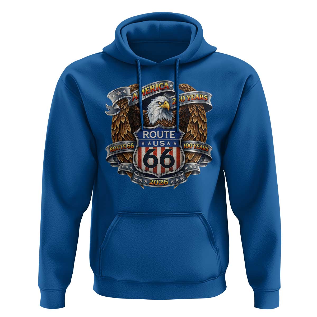 250 Years Of America 100 Years Of Route Highway 66 Hoodie Bald Eagle Vintage American Flag