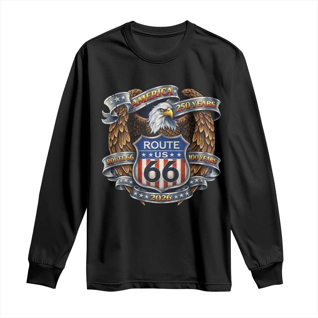 250 Years Of America 100 Years Of Route Highway 66 Long Sleeve Shirt Bald Eagle Vintage American Flag