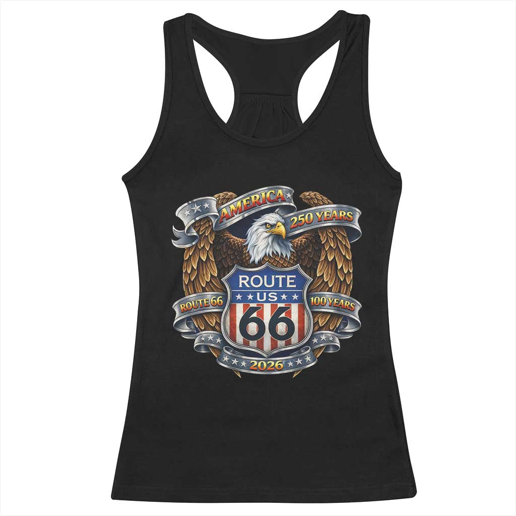 250 Years Of America 100 Years Of Route Highway 66 Racerback Tank Top Bald Eagle Vintage American Flag