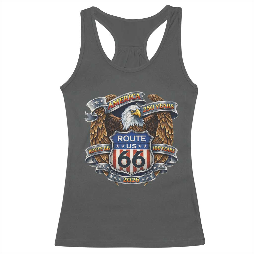 250 Years Of America 100 Years Of Route Highway 66 Racerback Tank Top Bald Eagle Vintage American Flag