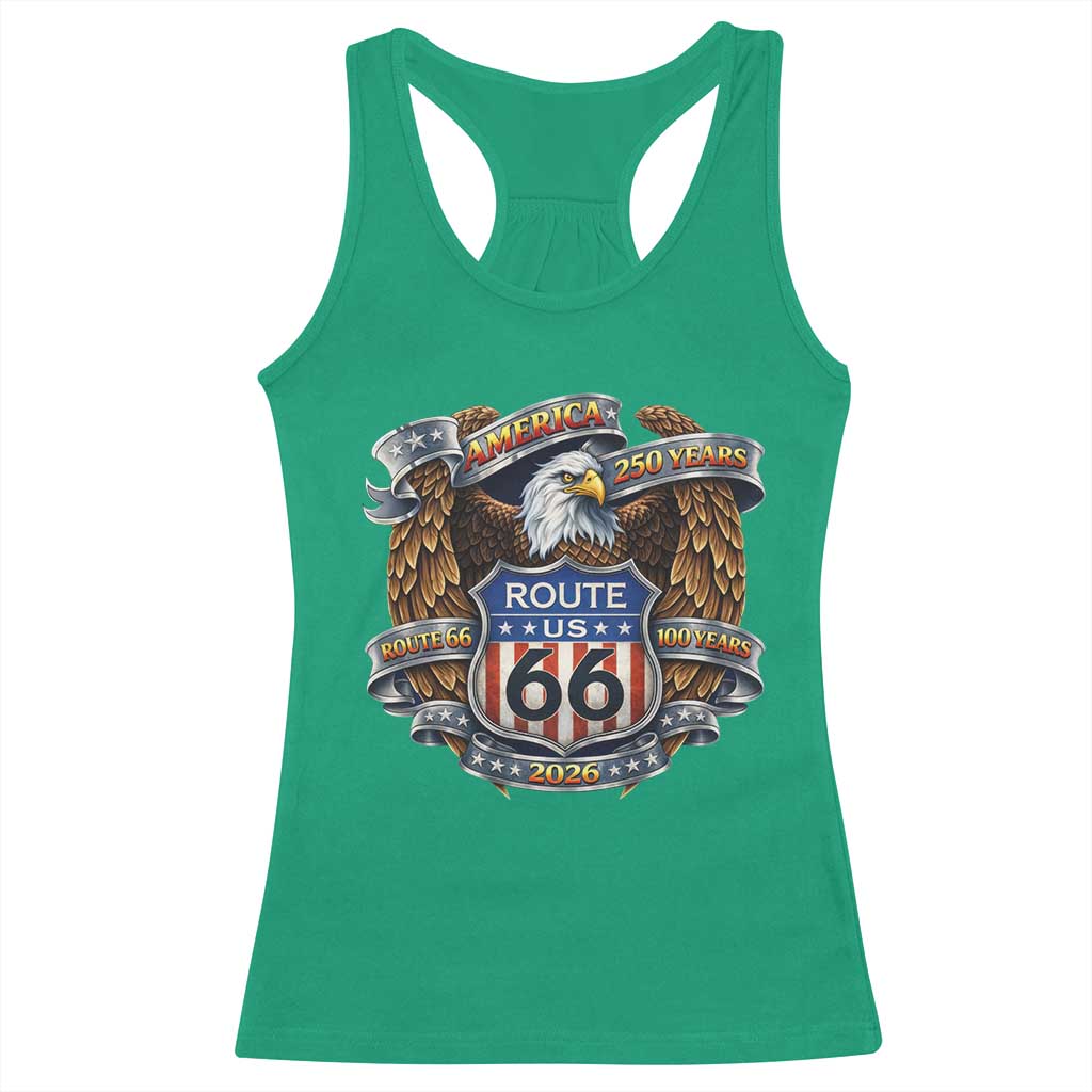 250 Years Of America 100 Years Of Route Highway 66 Racerback Tank Top Bald Eagle Vintage American Flag