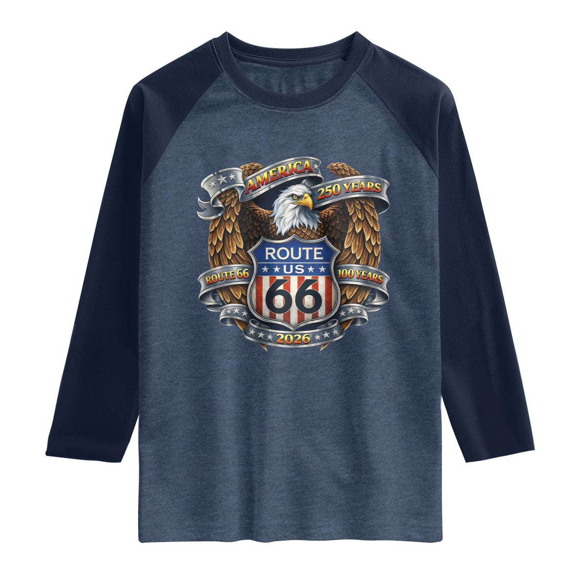 250 Years Of America 100 Years Of Route Highway 66 Raglan Shirt Bald Eagle Vintage American Flag