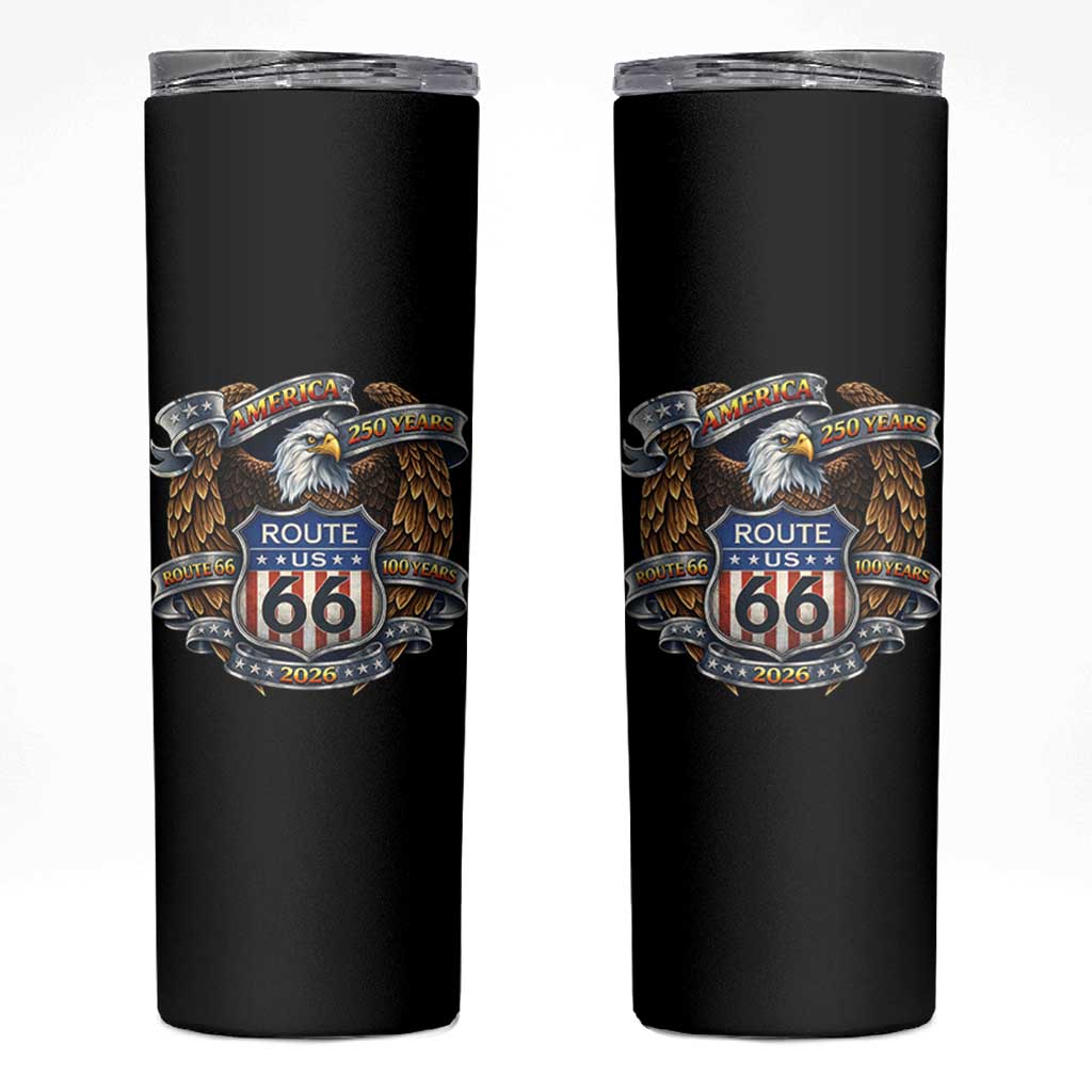 250 Years Of America 100 Years Of Route Highway 66 Skinny Tumbler Bald Eagle Vintage American Flag
