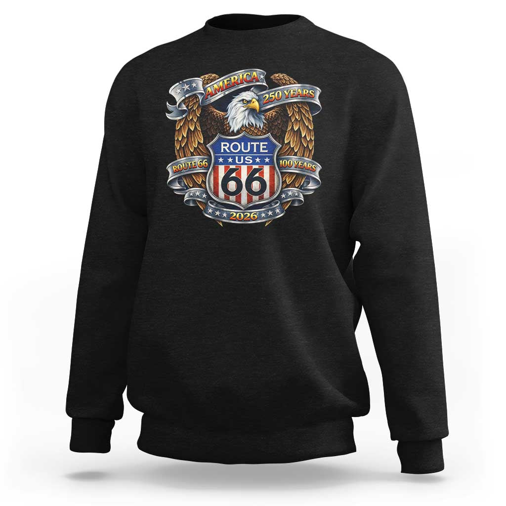 250 Years Of America 100 Years Of Route Highway 66 Sweatshirt Bald Eagle Vintage American Flag