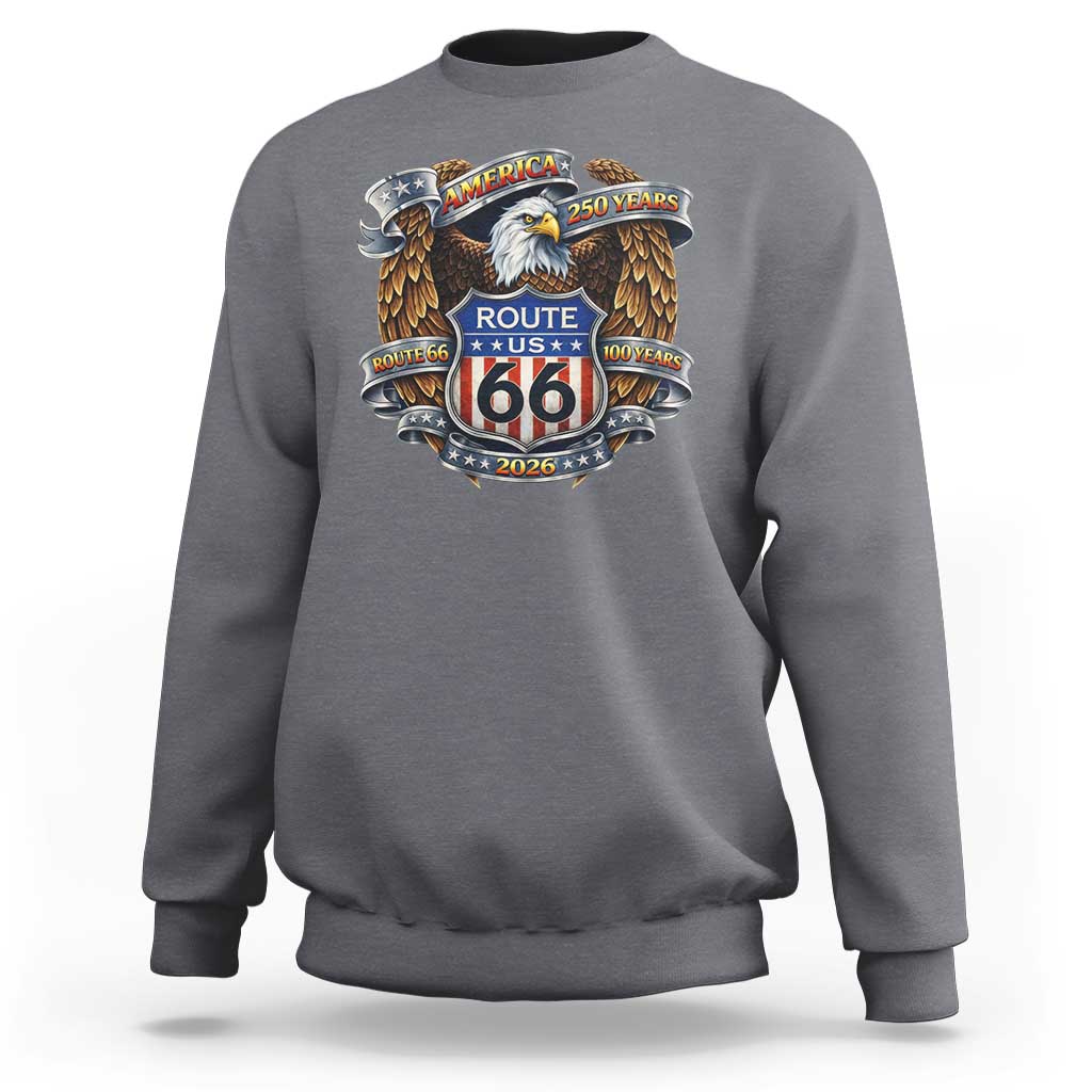 250 Years Of America 100 Years Of Route Highway 66 Sweatshirt Bald Eagle Vintage American Flag