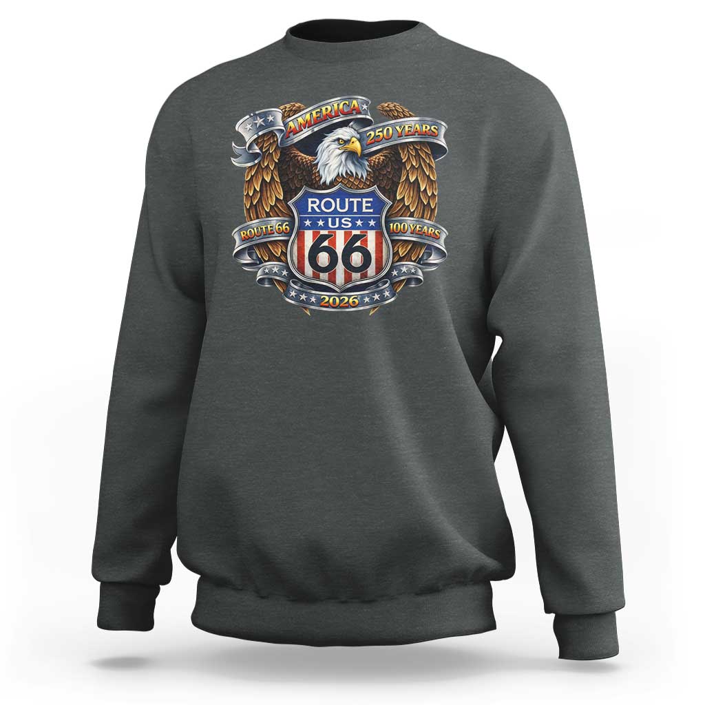 250 Years Of America 100 Years Of Route Highway 66 Sweatshirt Bald Eagle Vintage American Flag