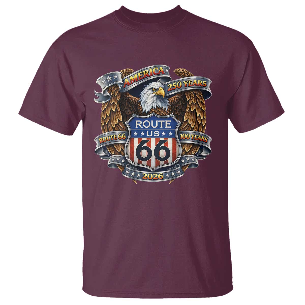 250 Years Of America 100 Years Of Route Highway 66 T Shirt Bald Eagle Vintage American Flag