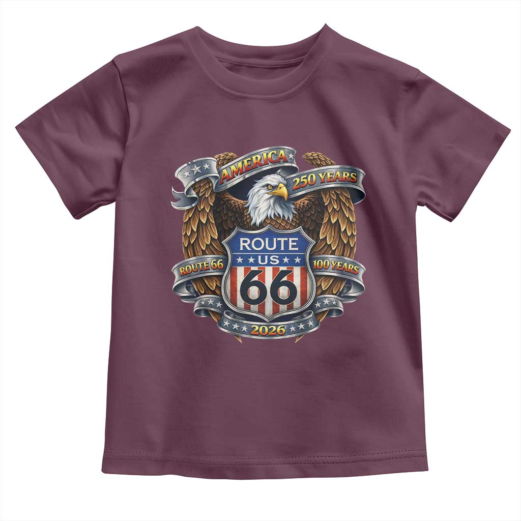250 Years Of America 100 Years Of Route Highway 66 Toddler T Shirt Bald Eagle Vintage American Flag