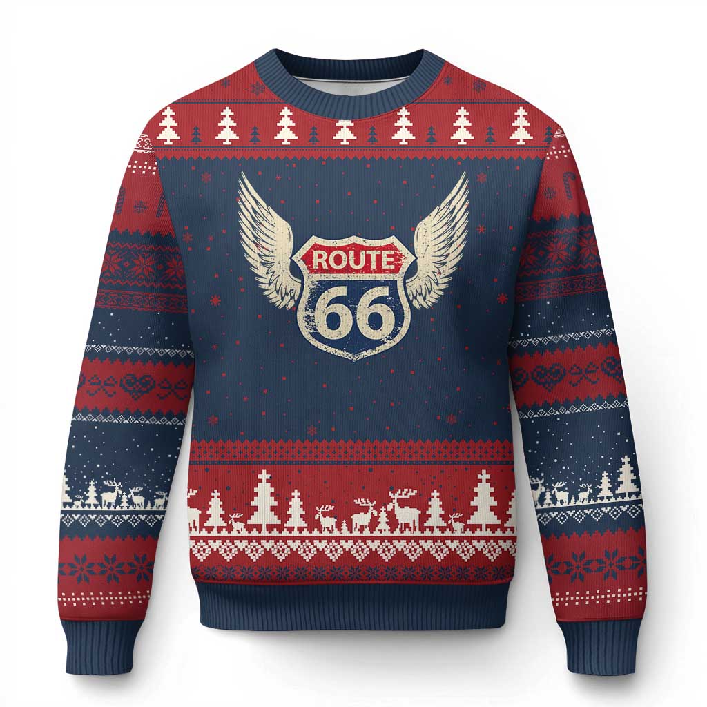 Vintage Route Highway 66 Highway Road Trip Sign Ugly Christmas Sweater