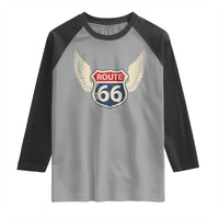 Vintage Route Highway 66 Highway Road Trip Sign Raglan Shirt
