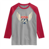 Vintage Route Highway 66 Highway Road Trip Sign Raglan Shirt