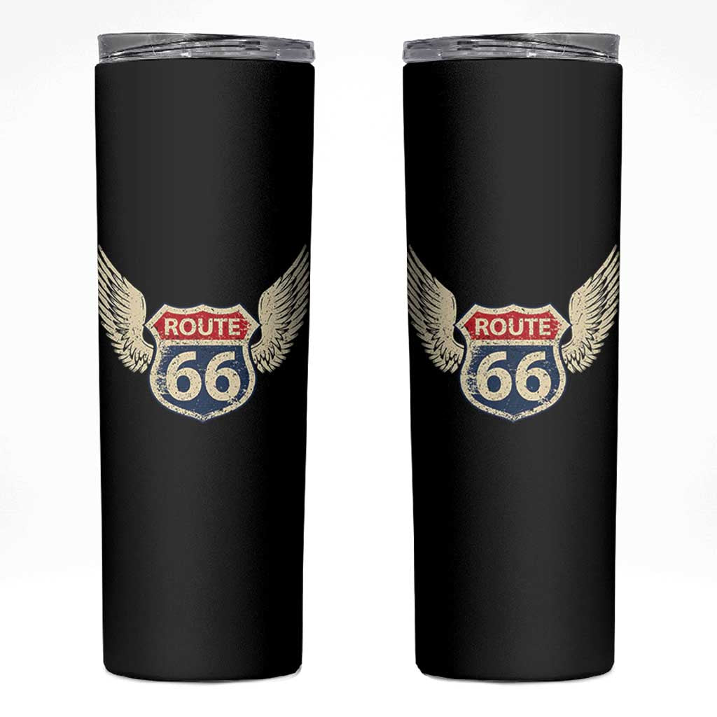 Vintage Route Highway 66 Highway Road Trip Sign Skinny Tumbler