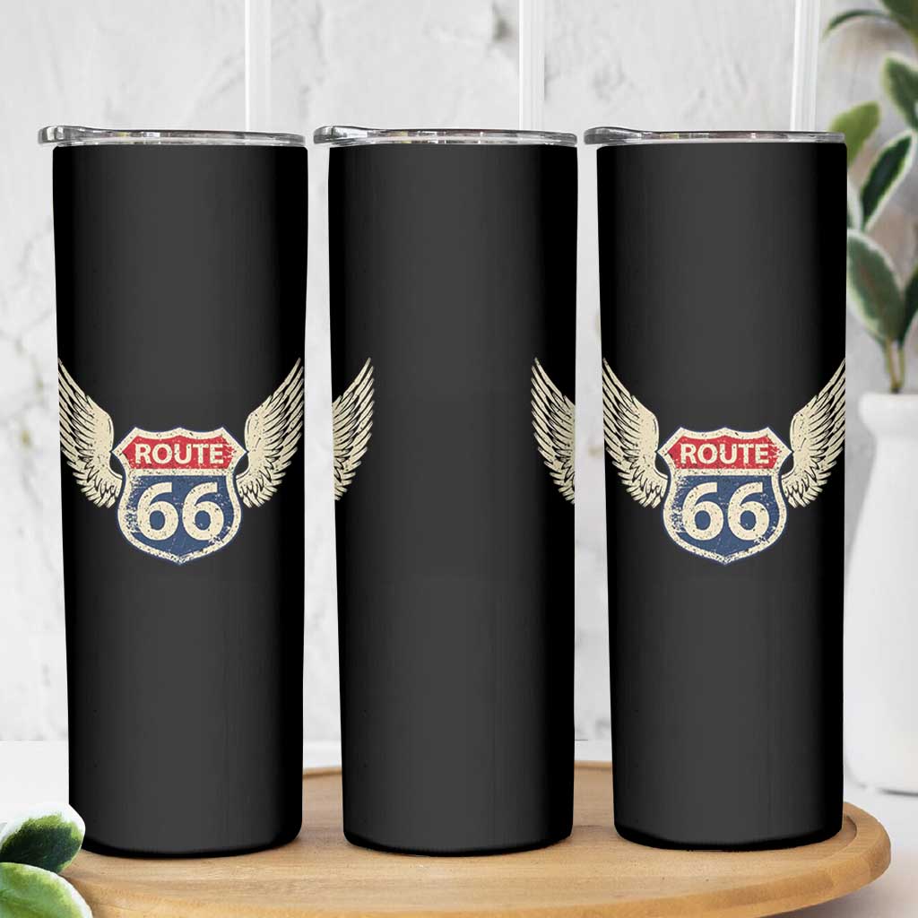 Vintage Route Highway 66 Highway Road Trip Sign Skinny Tumbler