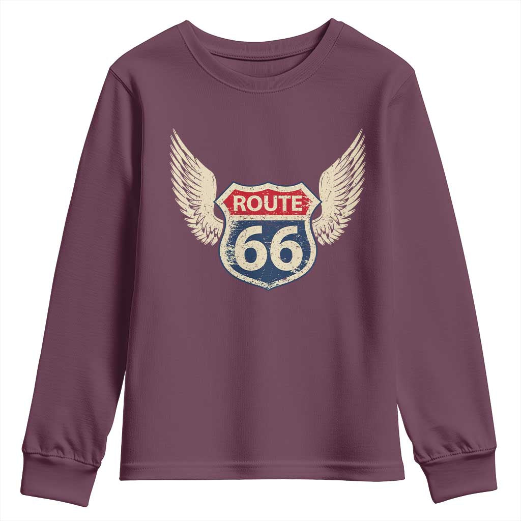 Vintage Route Highway 66 Highway Road Trip Sign Youth Sweatshirt